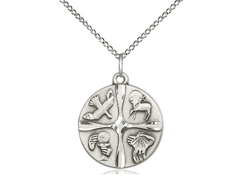 Sterling Silver Christian Life Pendant on a 18 inch Sterling Silver Light Curb Chain - Unique Catholic Gifts
