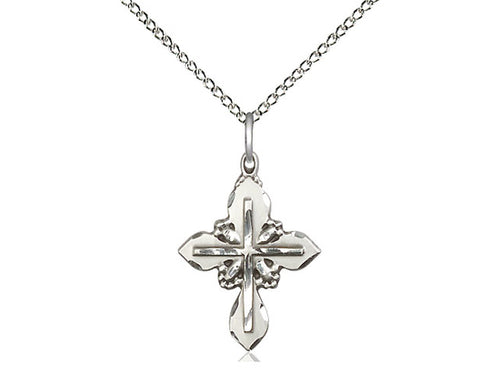 Sterling Silver Cross Pendant on a 18 inch Sterling Silver Light Curb Chain - Unique Catholic Gifts