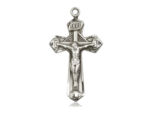 Sterling Silver Crucifix Pendant on a 24 inch Light Rhodium Heavy Curb Chain - Unique Catholic Gifts
