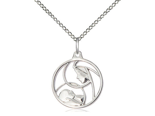 Sterling Silver Madonna & Child Pendant on a 18 inch Sterling Silver Light Curb Chain - Unique Catholic Gifts