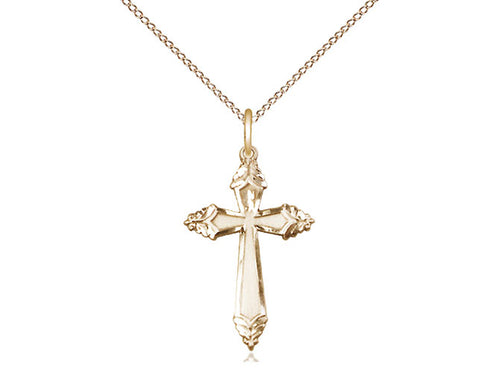 14kt Gold Filled Cross Pendant on a 18 inch Gold Filled Light Curb Chain - Unique Catholic Gifts