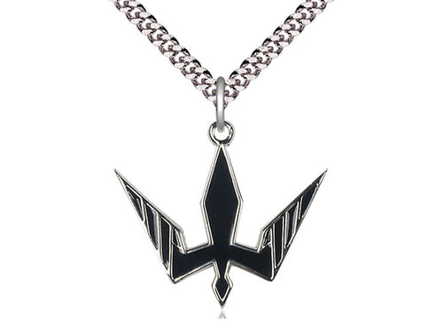 Sterling Silver Holy Spirit Pendant on a 24 inch Light Rhodium Heavy Curb Chain - Unique Catholic Gifts
