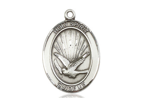 Sterling Silver Holy Spirit Pendant on a 24 inch Light Rhodium Heavy Curb Chain - Unique Catholic Gifts