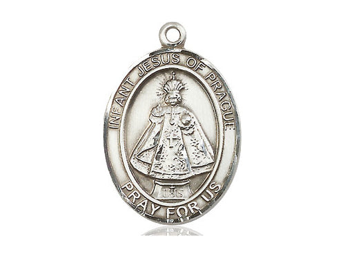 Sterling Silver Infant of Prague Pendant on a 24 inch Light Rhodium Heavy Curb Chain - Unique Catholic Gifts