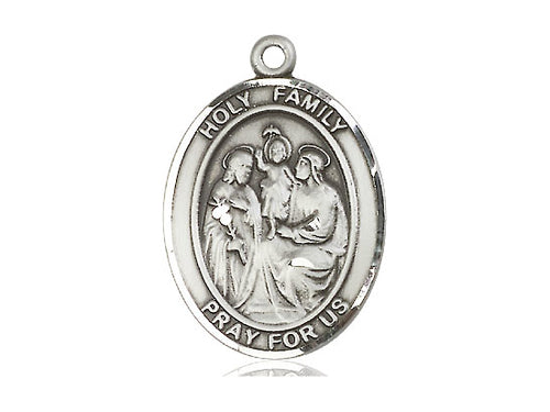 Sterling Silver Holy Family Pendant on a 24 inch Light Rhodium Heavy Curb Chain - Unique Catholic Gifts