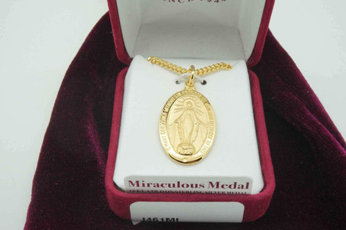 Gold Miraculous Medal 1" with 20" chain and box