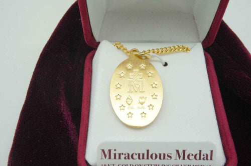 Gold Miraculous Medal 1" with 20" chain and box