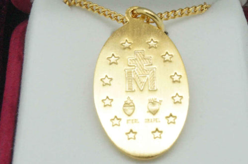 Gold Miraculous Medal with 24"chain and box