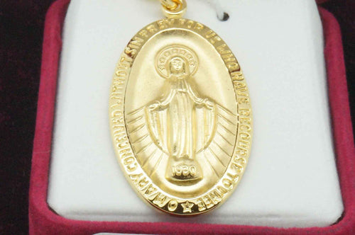 Gold Miraculous Medal with 24"chain and box