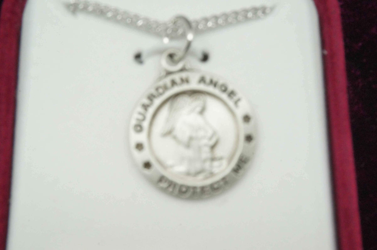Sterling Silver Guardian Angel Medal 5/8" with 18" chain and box