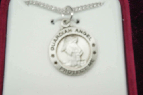 Sterling Silver Guardian Angel Medal 5/8" with 18" chain and box