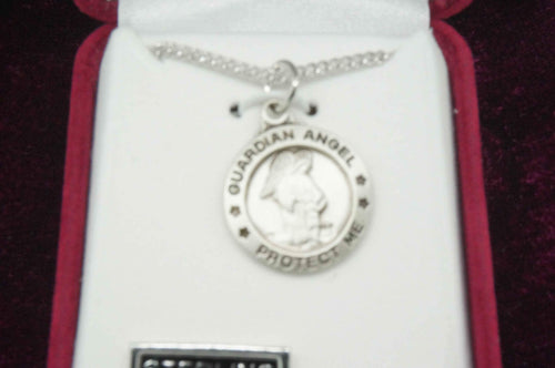 Sterling Silver Guardian Angel Medal 5/8" with 18" chain and box