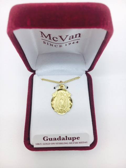 Gold over Sterling Silver Our Lady of Guadalupe Medal (3/4") on 18"gold plated chain. - Unique Catholic Gifts