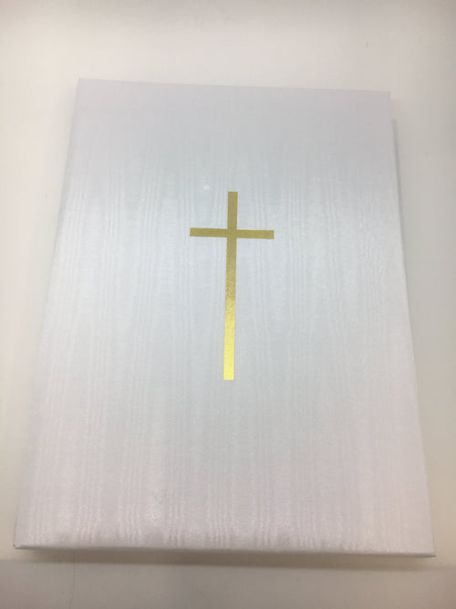 Funeral Memorial Registration Book White with Gold Cross - Unique Catholic Gifts