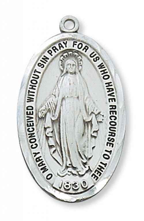 Sterling Silver Miraculous Medal 1 1/2" with 24" chain and box