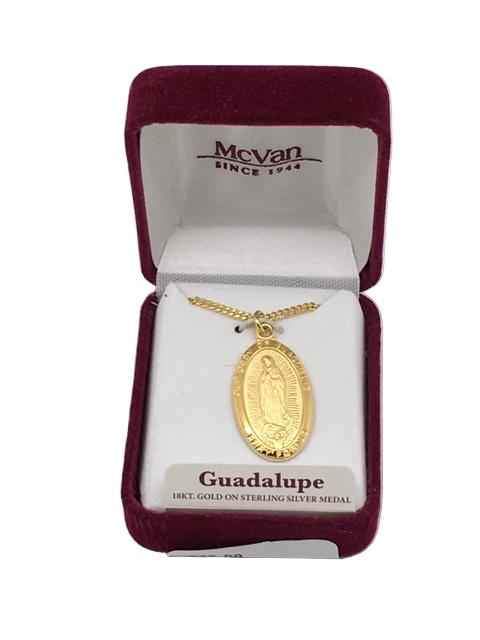 Gold over Silver Sterling Our Lady of Guadalupe 1" with 18" Chain and box