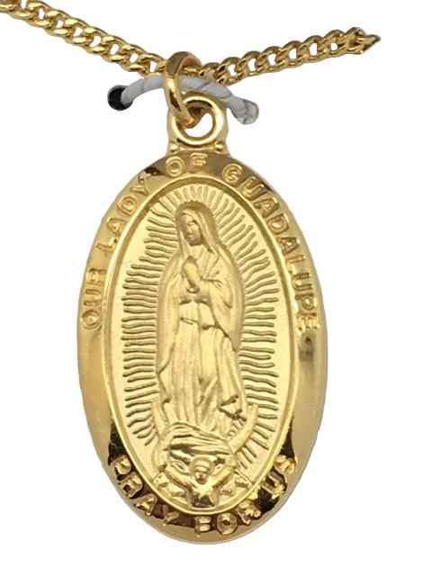 Gold over Silver Sterling Our Lady of Guadalupe 1" with 18" Chain and box