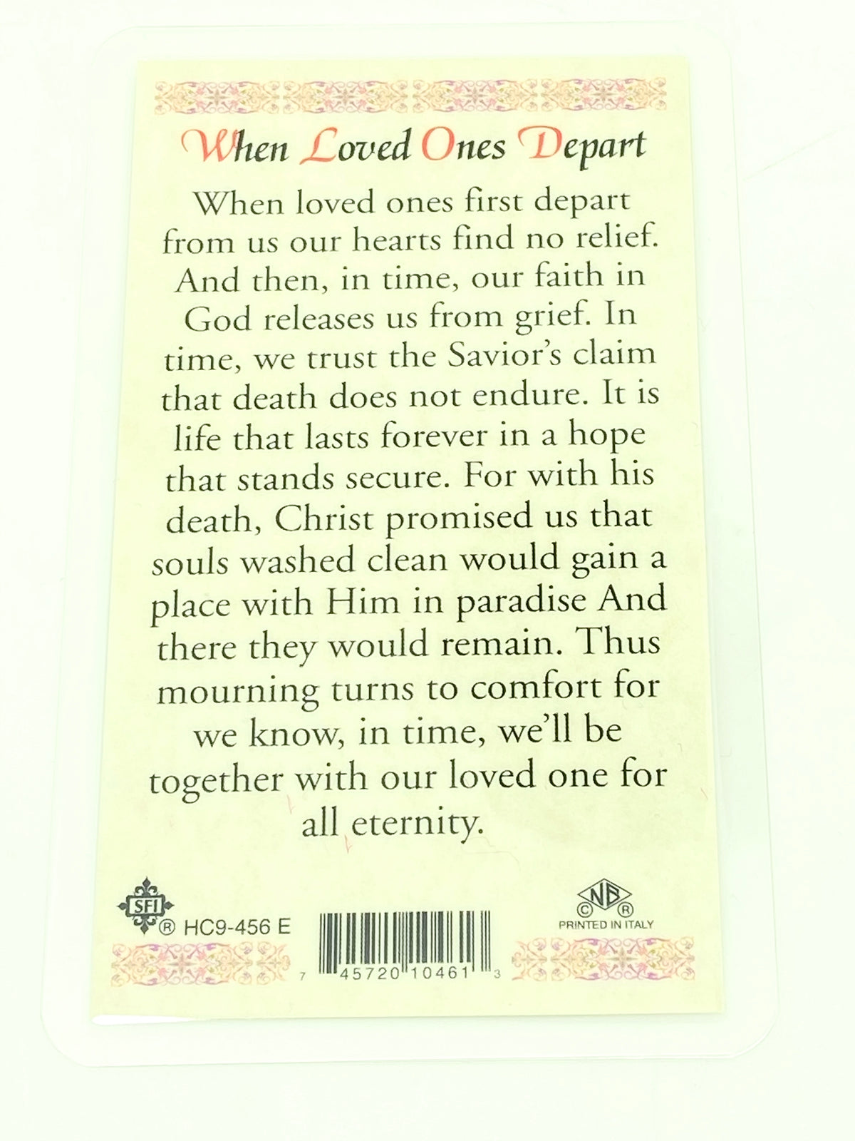 When Love Ones Depart Laminated Holy Card (Plastic Covered) - Unique Catholic Gifts