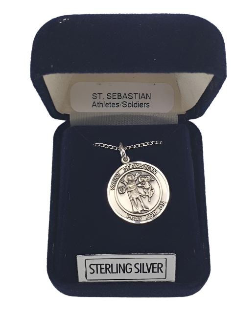 Sterling Silver St. Sebastian Round Medal with 18" chain - Unique Catholic Gifts