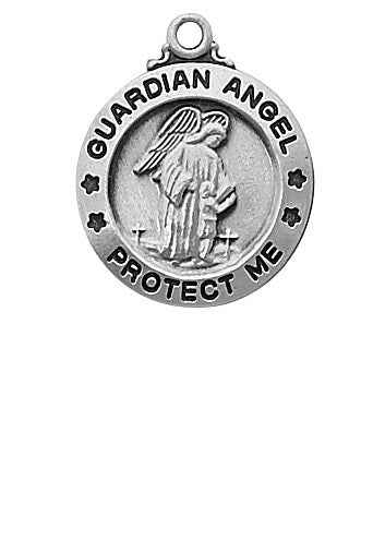 Sterling Silver Guardian Angel Medal 5/8" with 18" chain and box