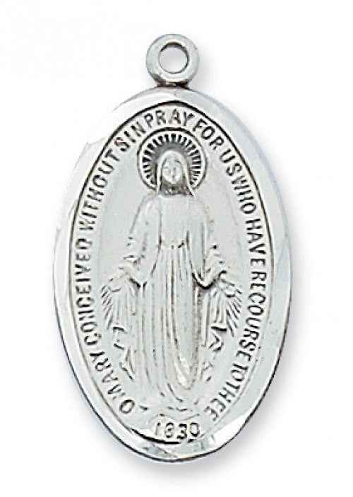 Silver Miraculous Medal 1" with 18" chain and box