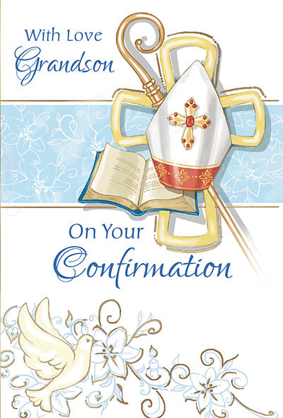 With Love Grandson on Your Confirmation Greeting Card - Unique Catholic Gifts