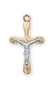 Gold over Sterling Silver Crucifix 10/16" with 16" chain and box