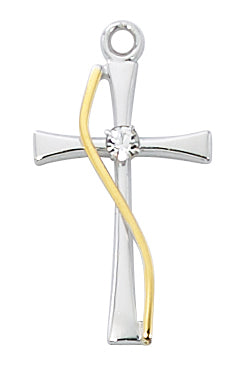 Gold and Sterling Silver Cross with Crystal Stone (1") - Unique Catholic Gifts