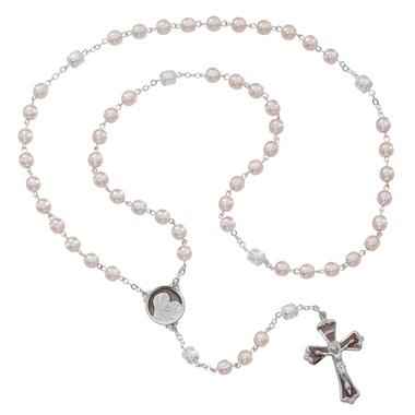 Pink Pearl Rosary with Enamel Crucifix (7MM)