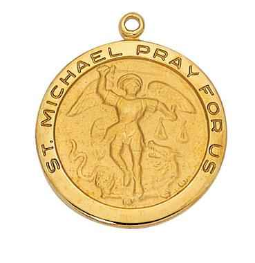Gold Saint Michael Medal 1" with 24" Chain and box