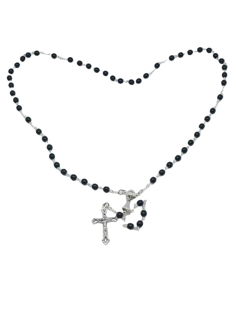 First Communion Black Glass Bead Rosary with Chalice Center Piece (5MM) - Unique Catholic Gifts