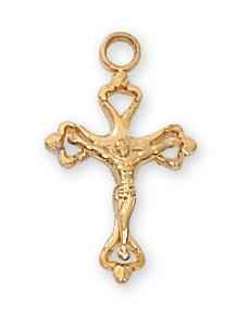 Gold Over Sterling Silver Crucifix 11/16" with 16-18" chain and box