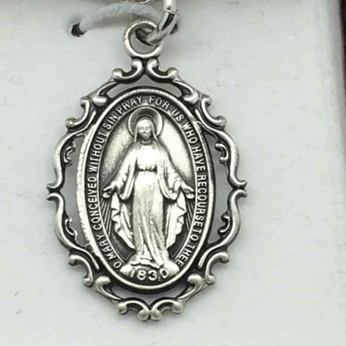 Silver Miraculous Medal 1" with 18" chain and box
