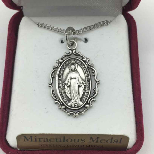 Silver Miraculous Medal 1" with 18" chain and box
